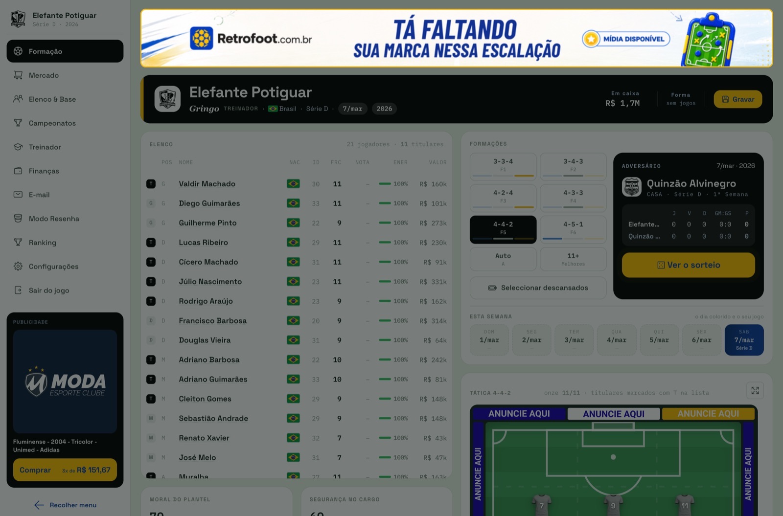 O jogo aberto com a faixa de topo destacada em amarelo