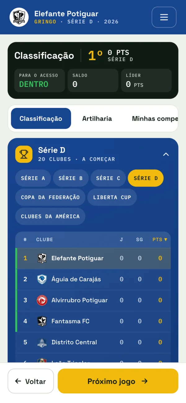 O mundo inteiro em campo — tela da Versão 2.0 no celular