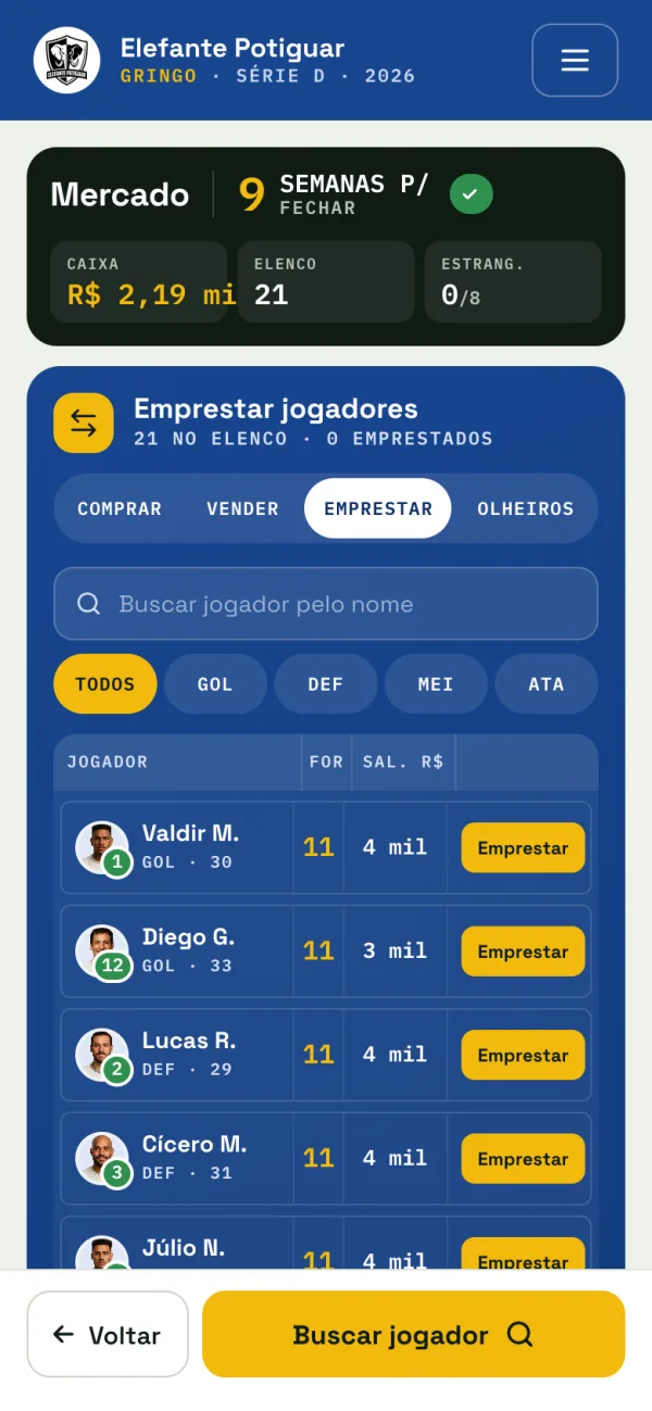Empreste e pegue emprestado — tela da Versão 2.0 no celular