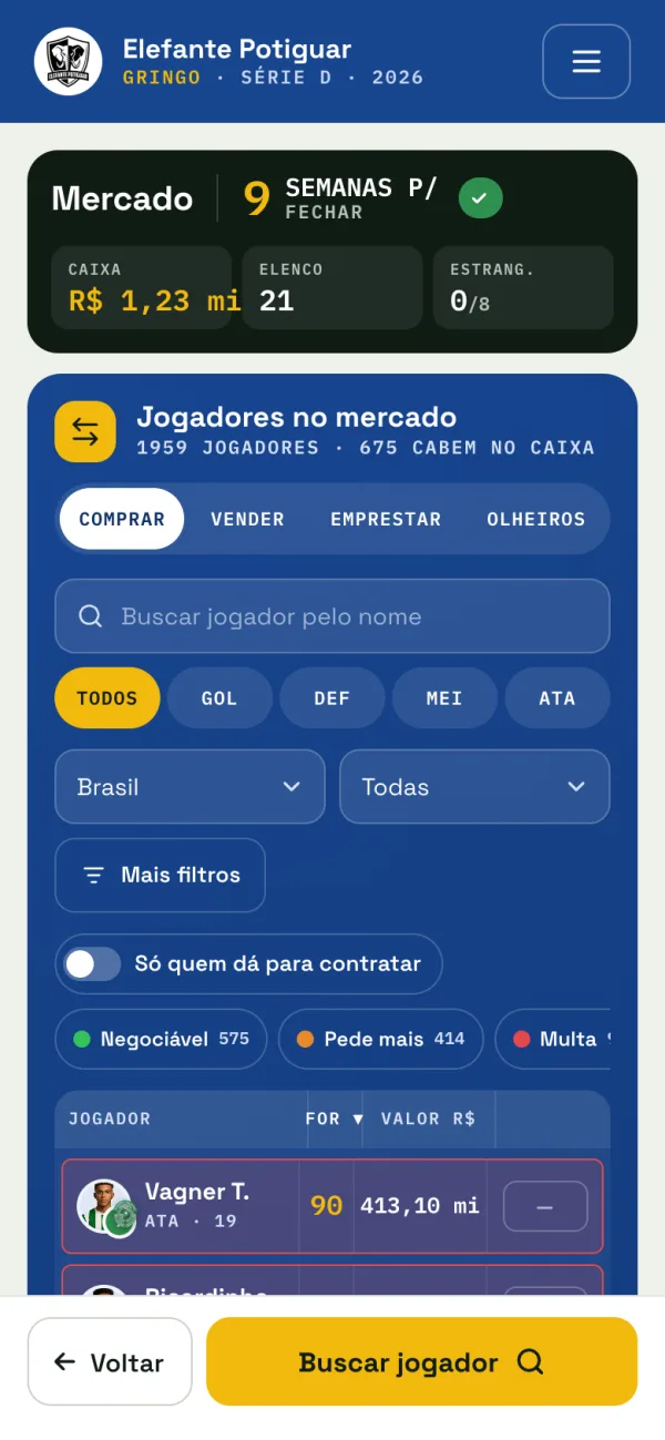 Joga com uma mão só — tela da Versão 2.0 no celular